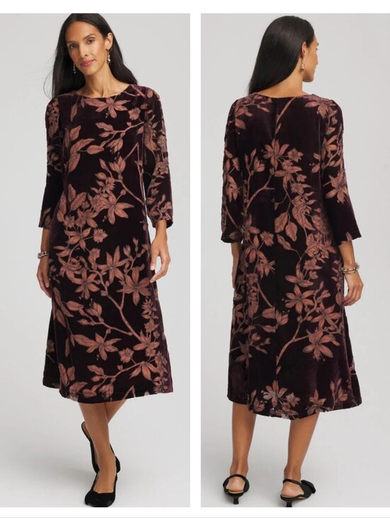 Chico's Dresses & Skirts - Chico's Burnout Velvet Midi Dress Size 3 Size 16
